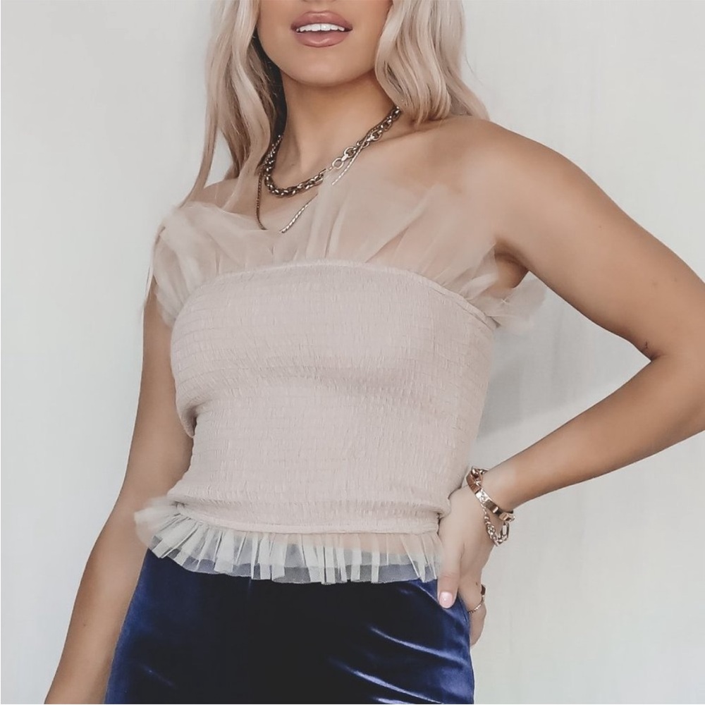 En Saison Cosette Blush Pink Smocked Tube Top with Tulle - Picture 2 of 9